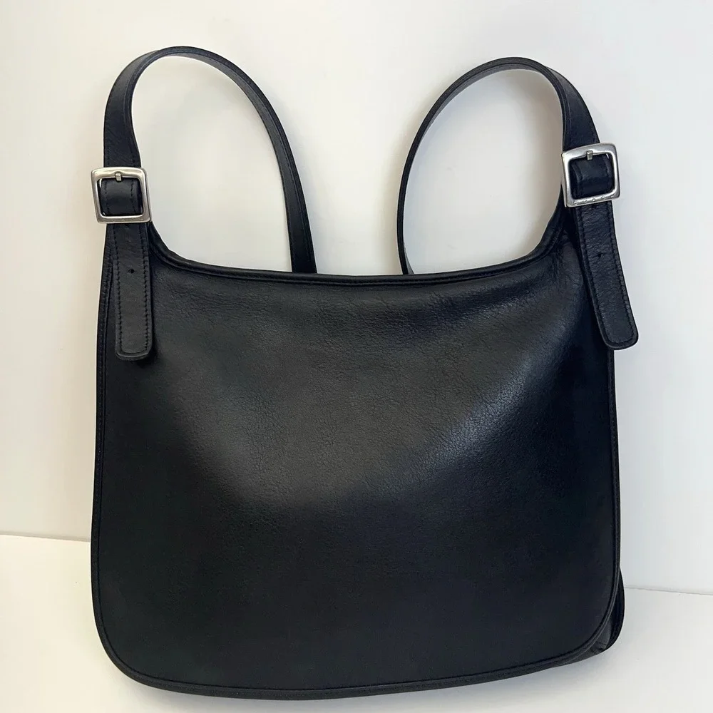 Vintage COACH Leather Hippie Flap Slim Crossbody Bag Nickel Hardware Black 9134